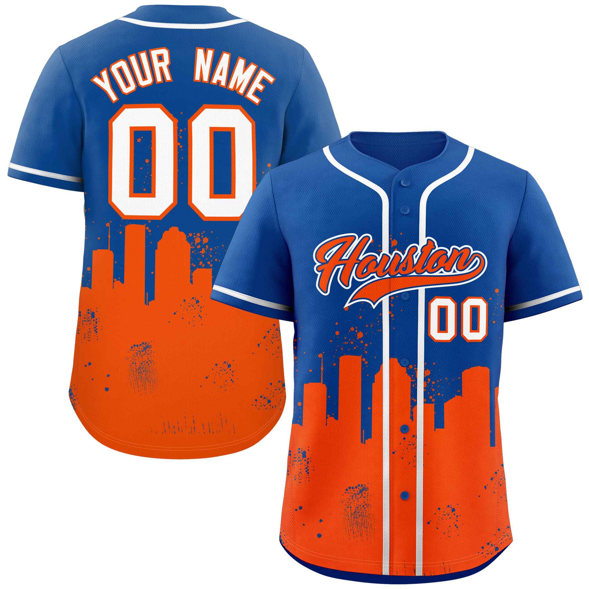 Maillot de baseball personnalisé Royal Orange personnalisé Houston City Nightscape authentique