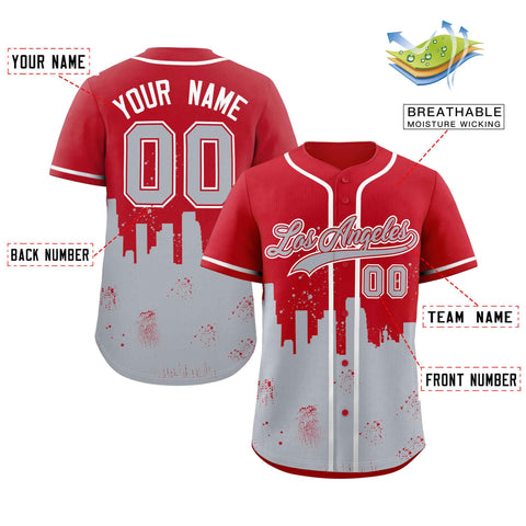 Custom Red Gray Personalized Los Angeles City Nightscape Authentic Baseball Jersey
