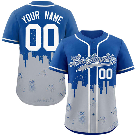 Custom Royal Gray Personalized Los Angeles City Nightscape Authentic Baseball Jersey