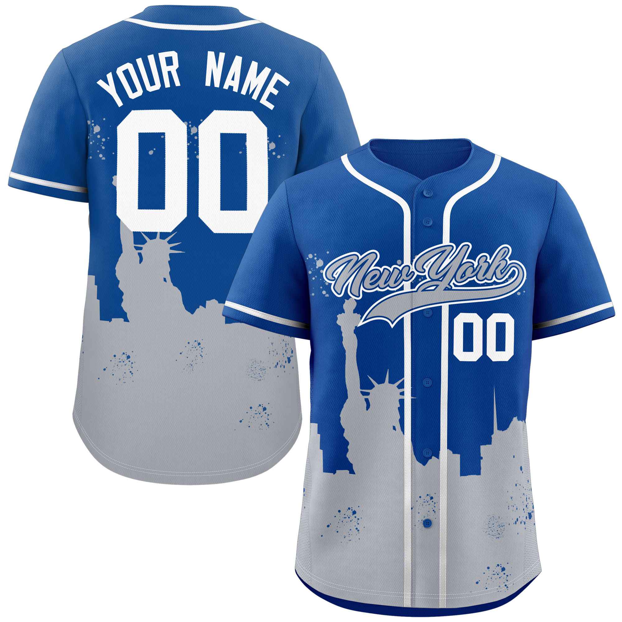 Custom Royal Gray Personalized New York City Nightscape Authentic Baseball Jersey