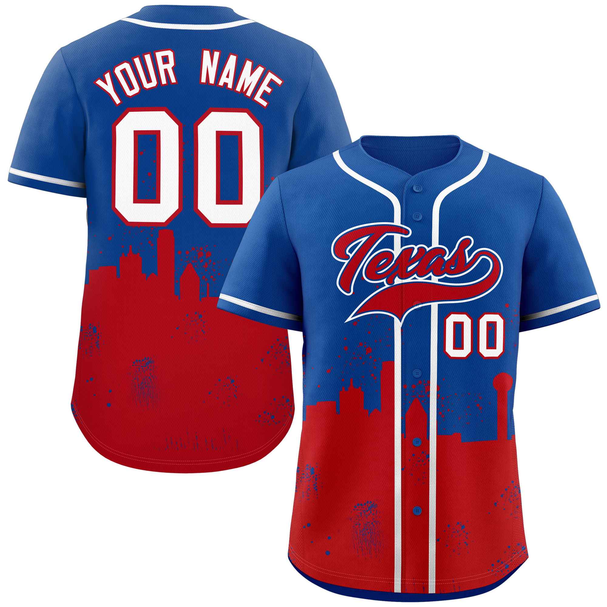 Maillot de baseball authentique personnalisé rouge royal Texas City Nightscape