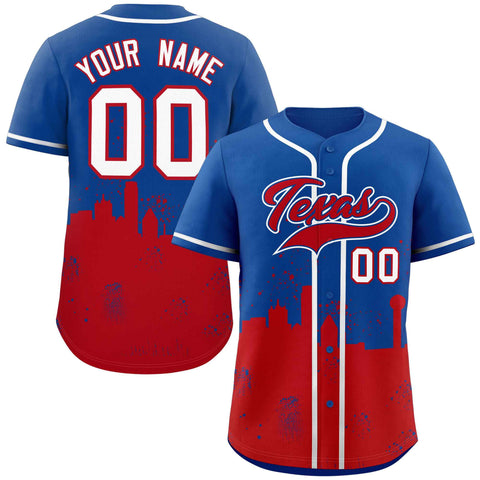 Custom Royal Red Personalized Texas City Nightscape Authentic Baseball Jersey