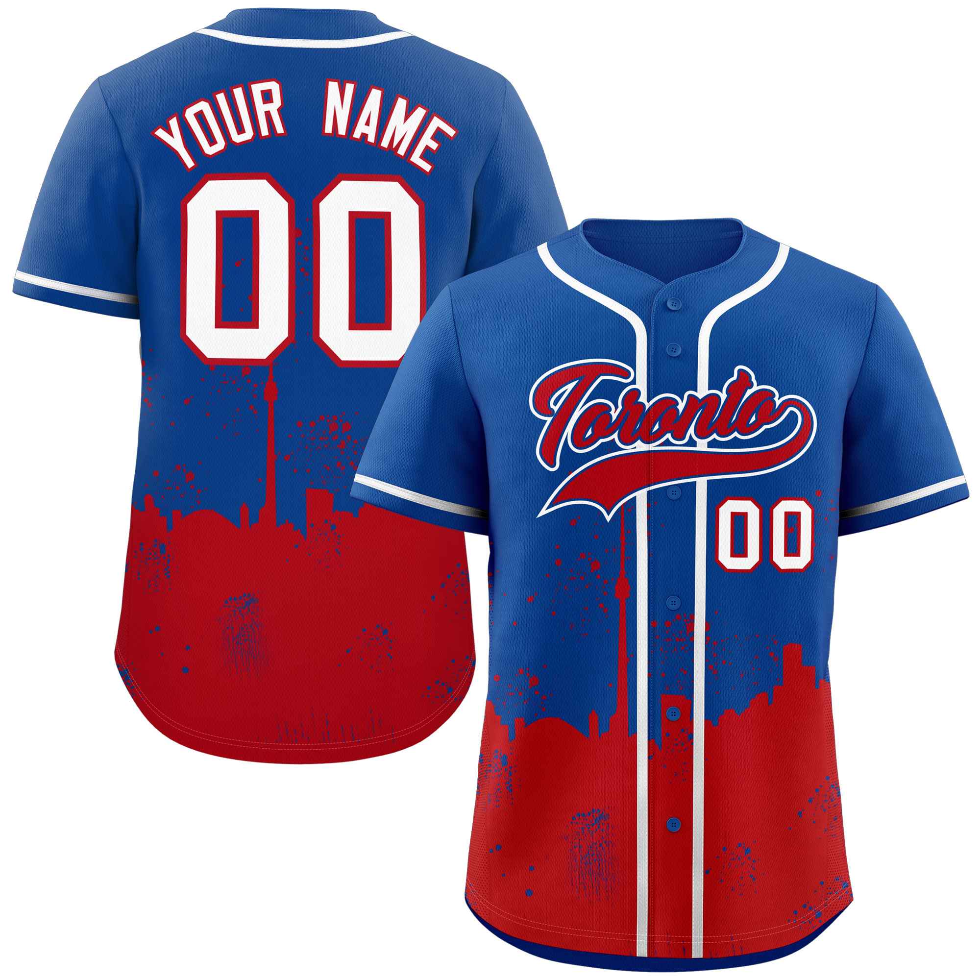 Custom Royal Red Personalized Toronto City Nightscape Authentic Baseball Jersey