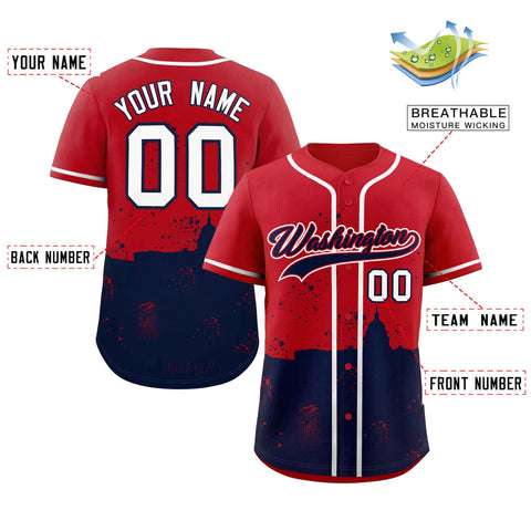 Custom Red Navy Personalized Washington City Nightscape Authentic Baseball Jersey