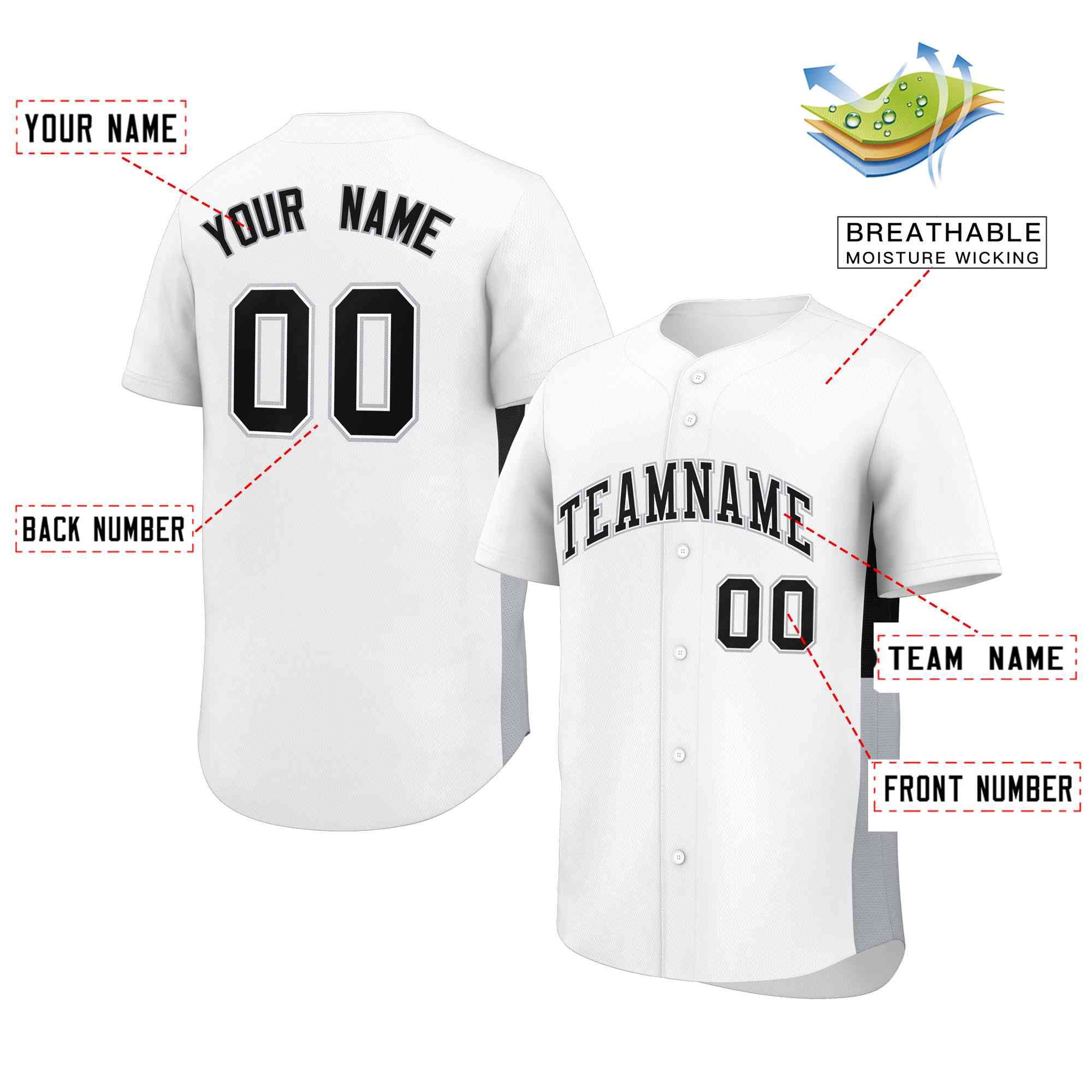 Custom White Black-Gray Personalized Side Two-Tone Design Authentic Baseball Jersey