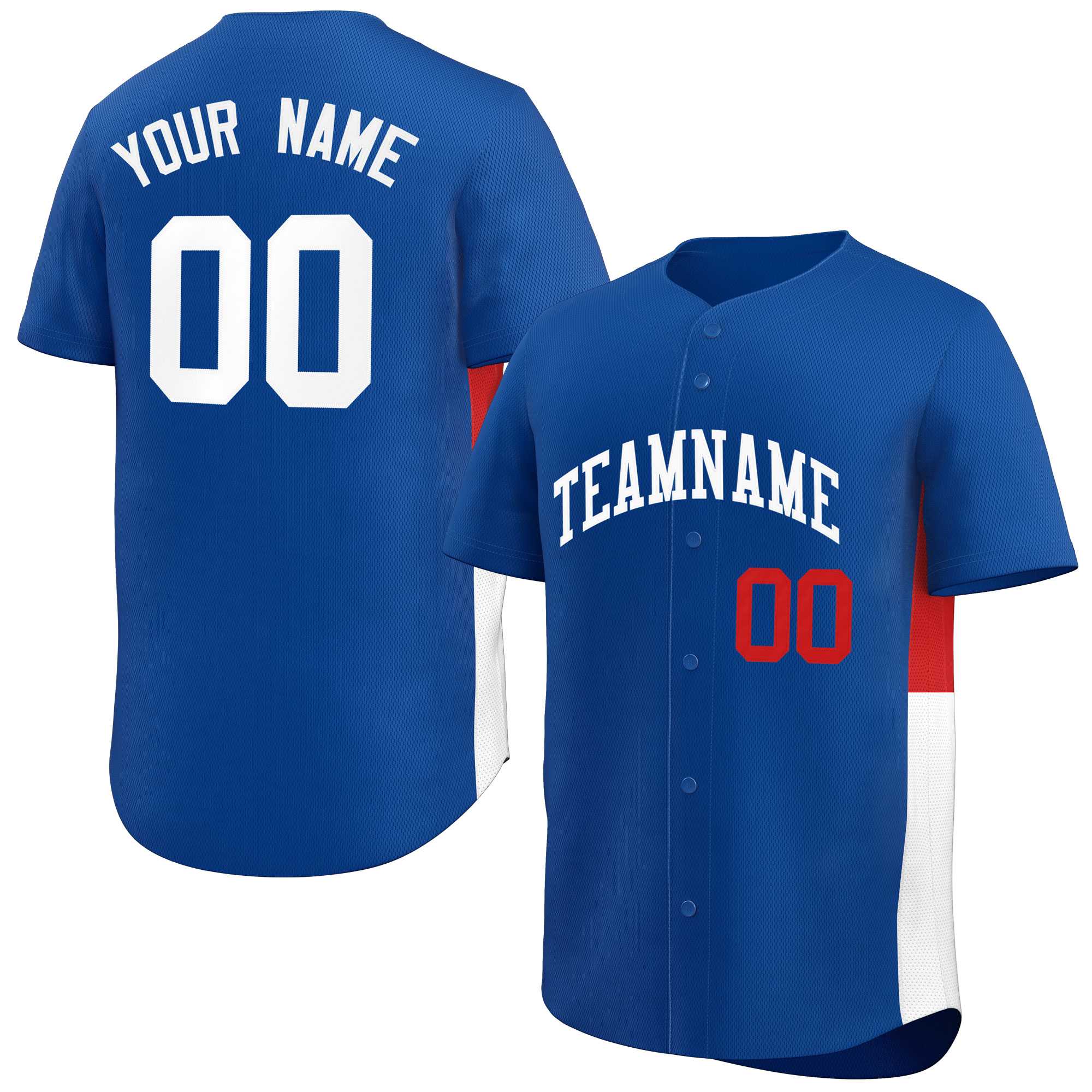 Custom Royal White-Red Personalized Side Two-Tone Design Authentic Baseball Jersey