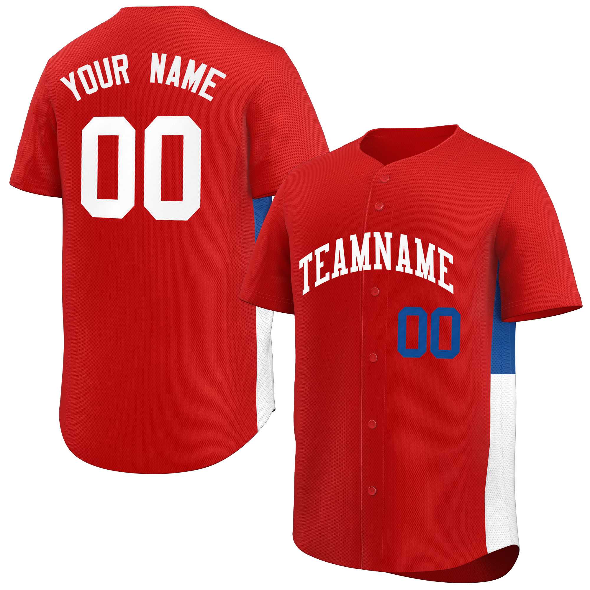 Custom Red White-Royal Personalized Side Two-Tone Design Authentic Baseball Jersey