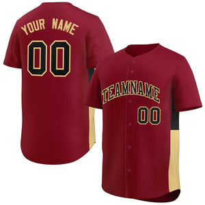 Custom Crimson Black-Khaki Personalized Side Two-Tone Design Authentic Baseball Jersey