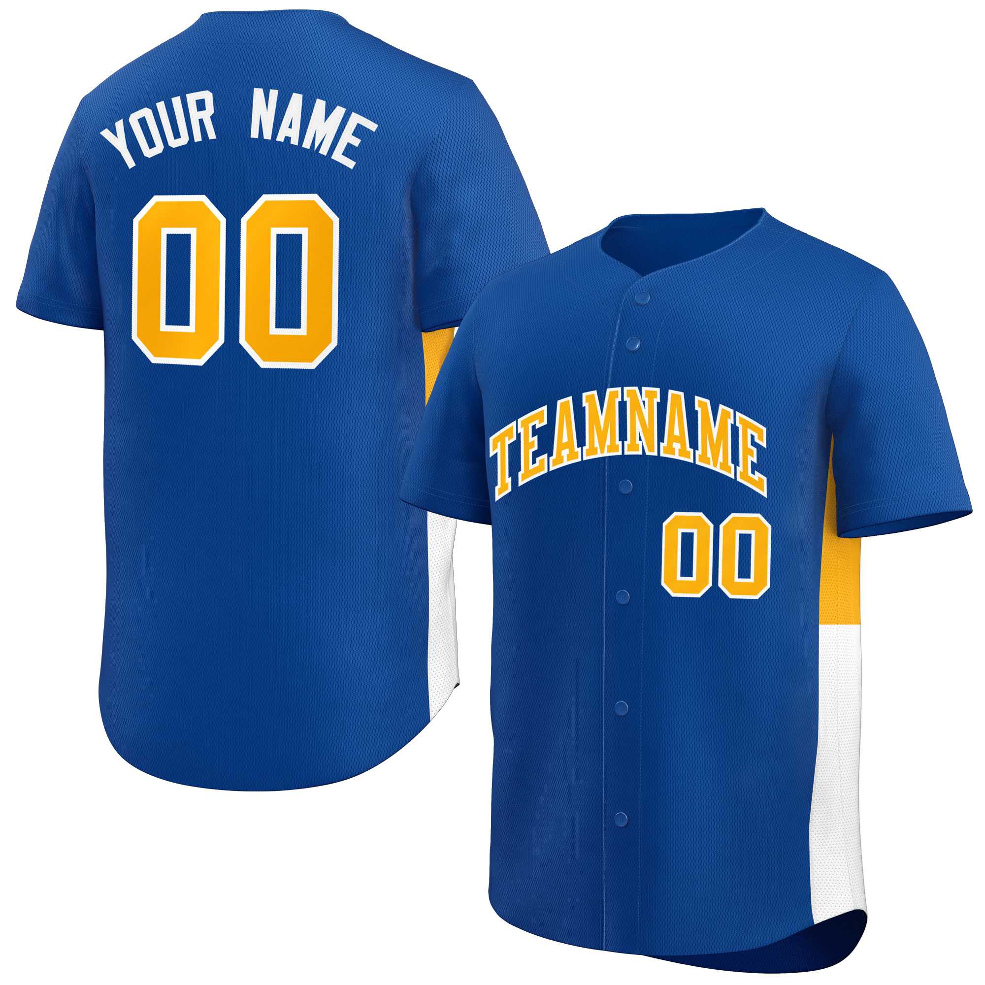 Custom Royal Yellow-White Personalized Side Two-Tone Design Authentic Baseball Jersey