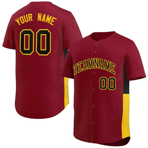 Custom Crimson Black-Yellow Personalized Side Two-Tone Design Authentic Baseball Jersey