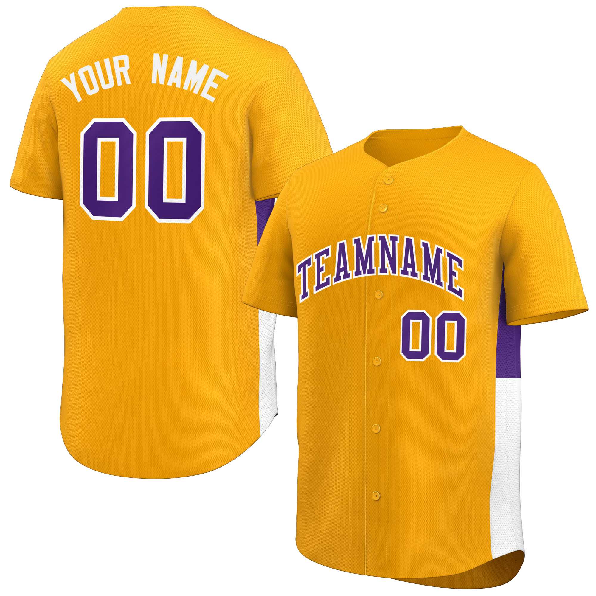 Custom Yellow Purple-White Personalized Side Two-Tone Design Authentic Baseball Jersey