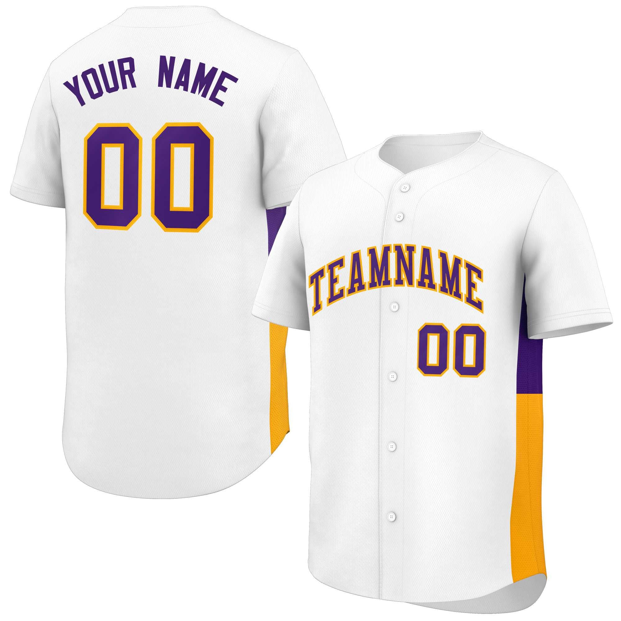 Custom White Purple-Yellow Personalized Side Two-Tone Design Authentic Baseball Jersey