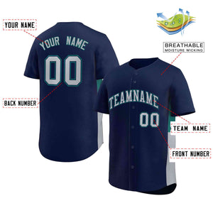 Custom Navy Gray-Aqua Personalized Side Two-Tone Design Authentic Baseball Jersey