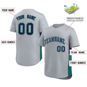 Custom Gray Navy-Aqua Personalized Side Two-Tone Design Authentic Baseball Jersey