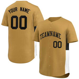 Custom Old Gold Black-White Personalized Side Two-Tone Design Authentic Baseball Jersey