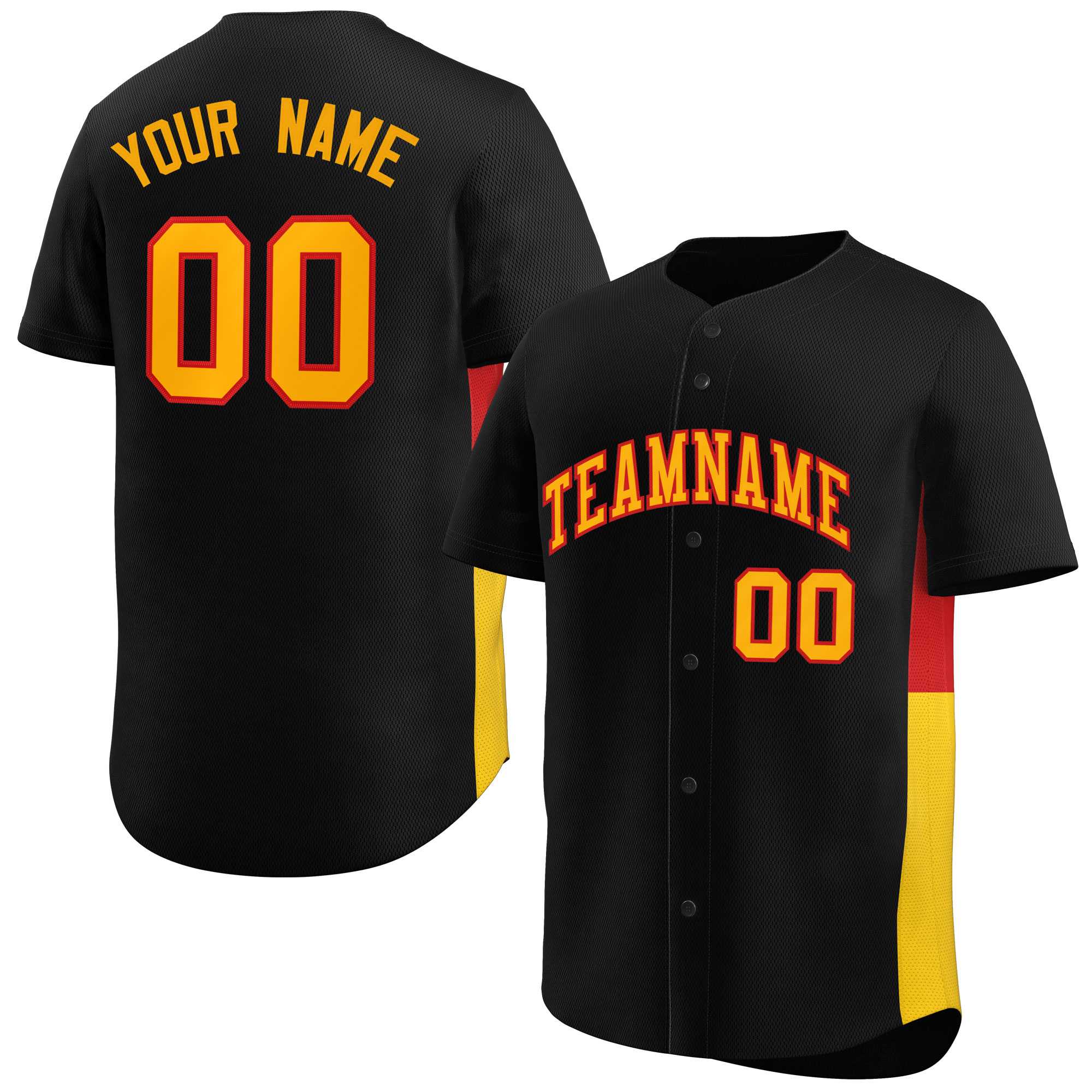 Custom Black Yellow-Red Personalized Side Two-Tone Design Authentic Baseball Jersey