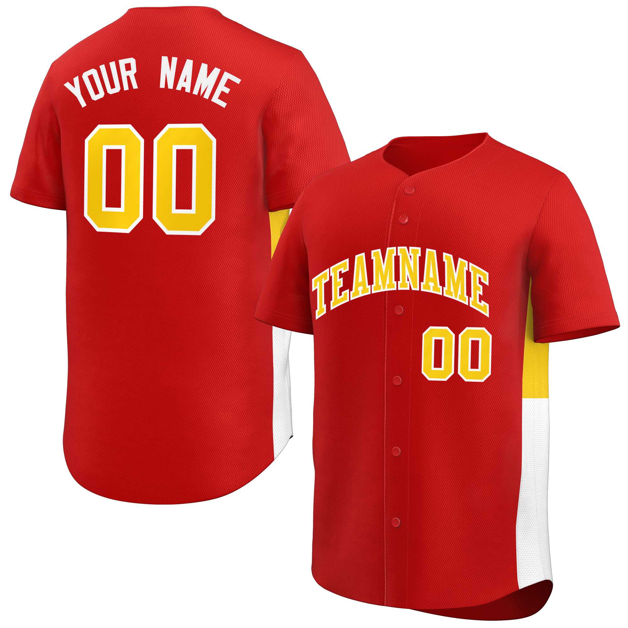 Custom Red Yellow-White Personalized Side Two-Tone Design Authentic Baseball Jersey