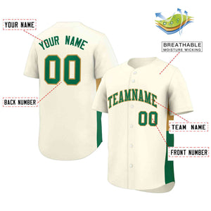 Custom Cream Kelly Green-Old Gold Personalized Side Two-Tone Design Authentic Baseball Jersey