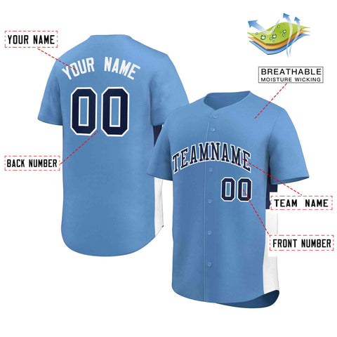 Custom Light Blue Navy-White Personalized Side Two-Tone Design Authentic Baseball Jersey