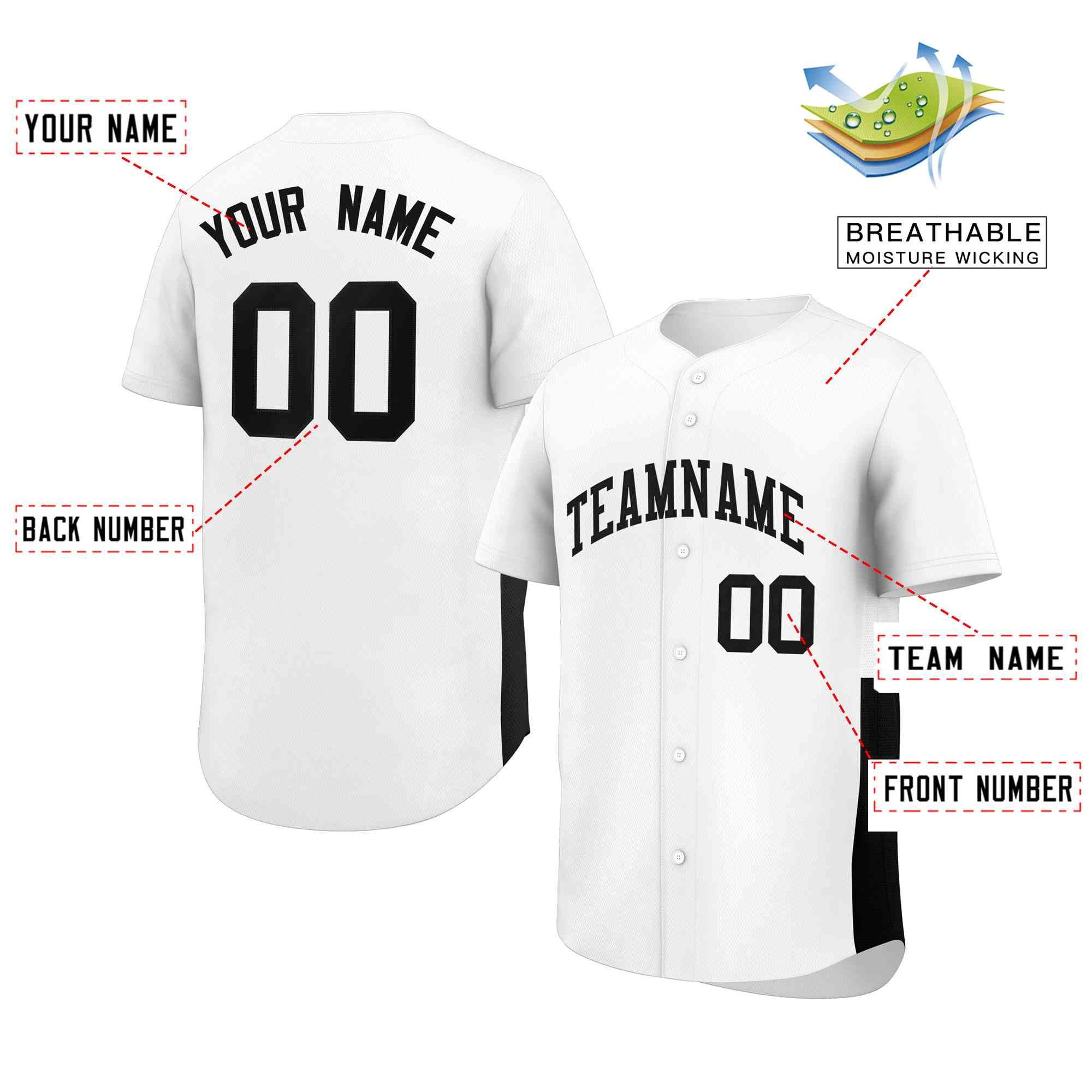 Custom White Black Personalized Side Two-Tone Design Authentic Baseball Jersey