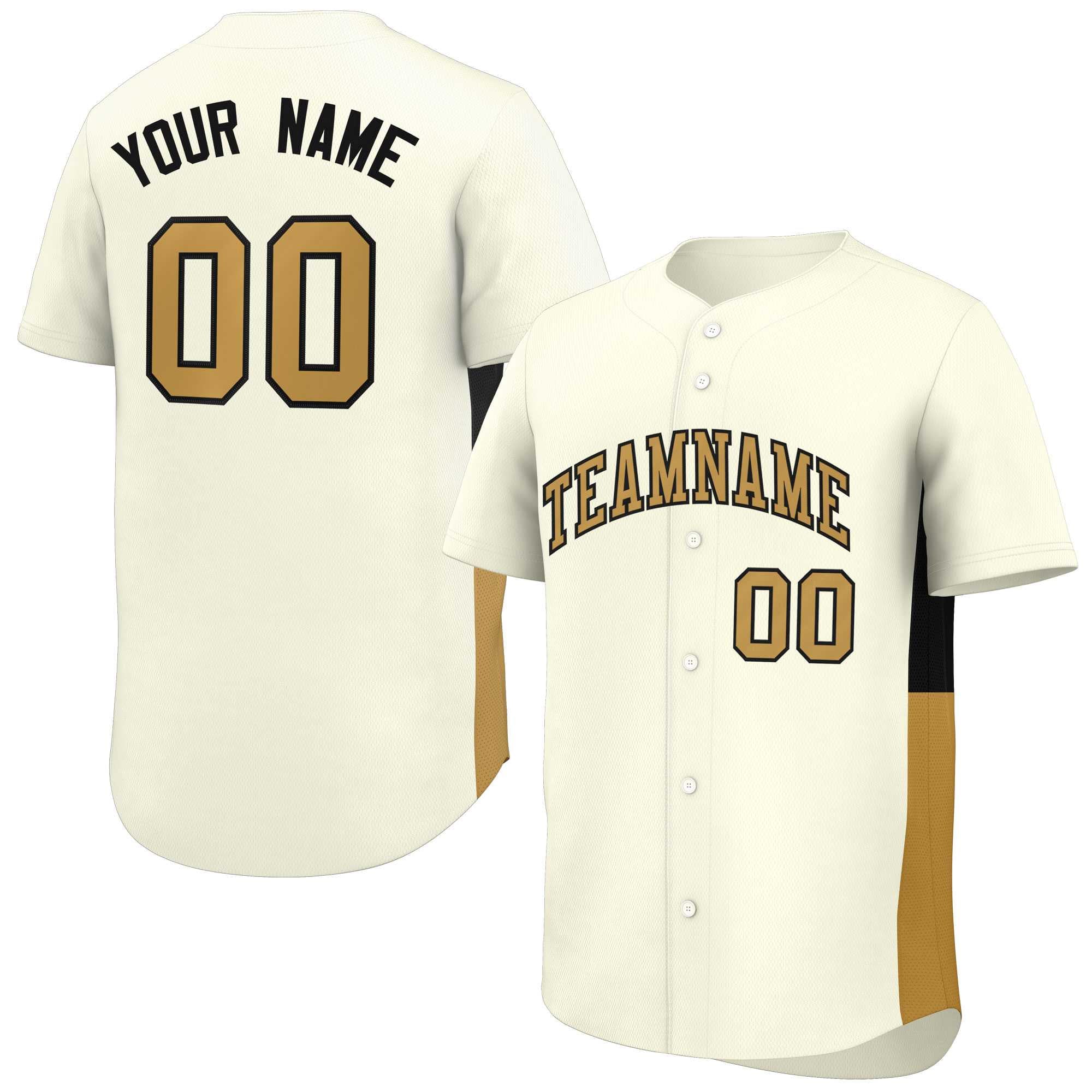 Custom Cream Old Gold-Black Personalized Side Two-Tone Design Authentic Baseball Jersey