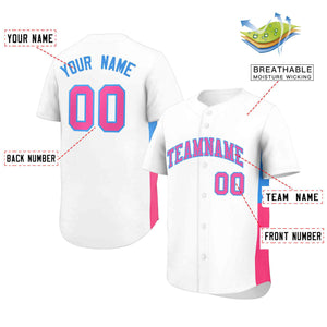 Custom White Pink-Powder Blue Personalized Side Two-Tone Design Authentic Baseball Jersey