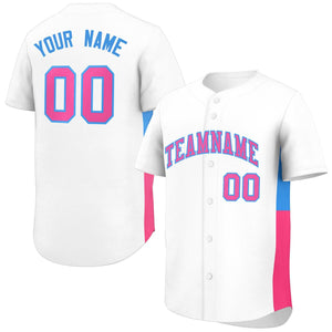 Custom White Pink-Powder Blue Personalized Side Two-Tone Design Authentic Baseball Jersey