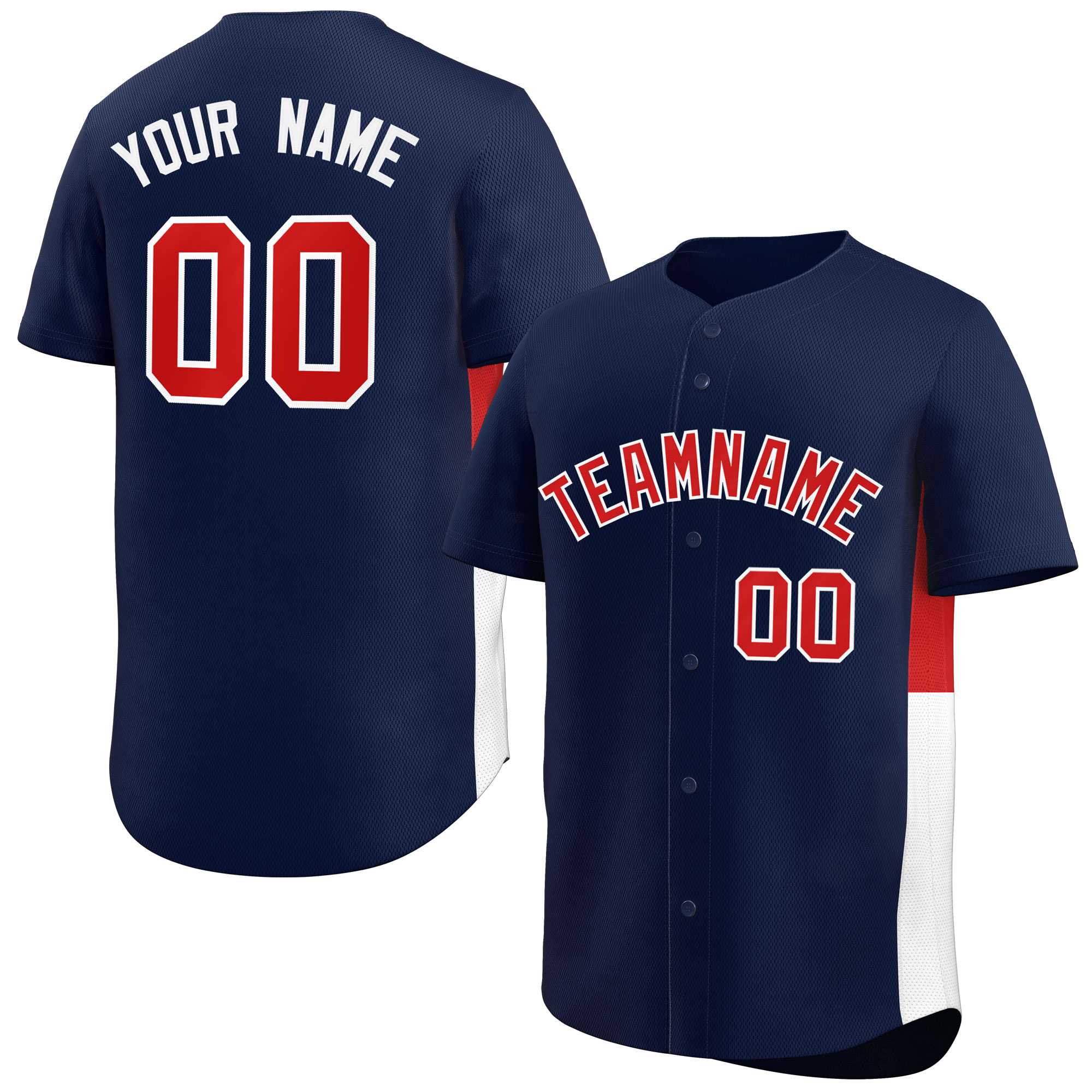 Custom Navy Red-White Personalized Side Two-Tone Design Authentic Baseball Jersey