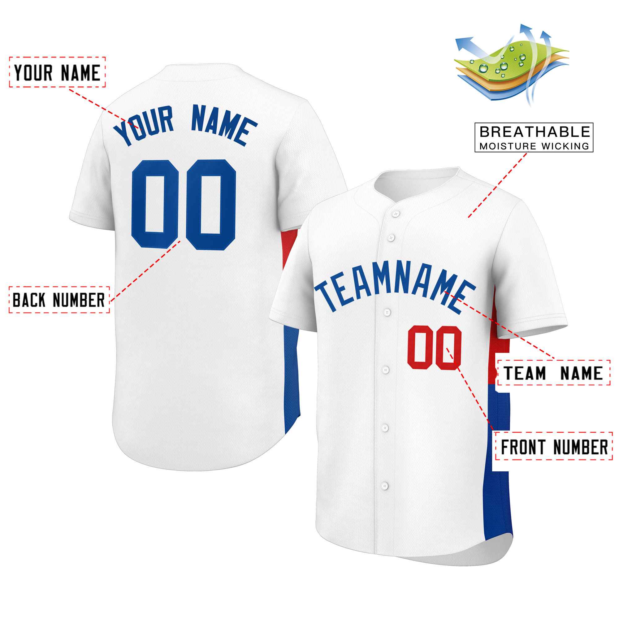 Custom White Royal-Red Personalized Side Two-Tone Design Authentic Baseball Jersey