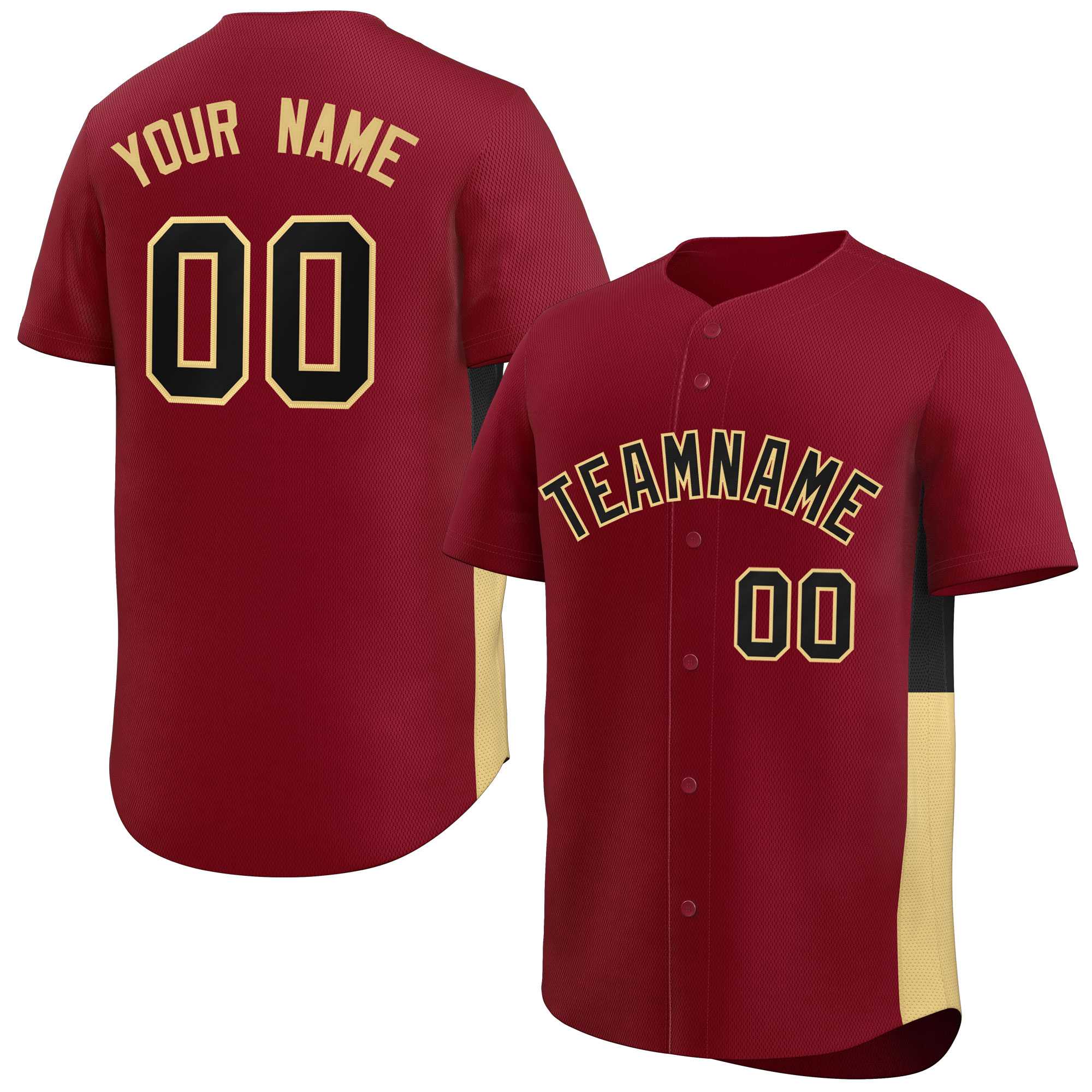 Custom Crimson Black-Khaki Personalized Side Two-Tone Design Authentic Baseball Jersey