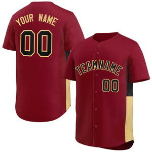 Custom Crimson Black-Khaki Personalized Side Two-Tone Design Authentic Baseball Jersey