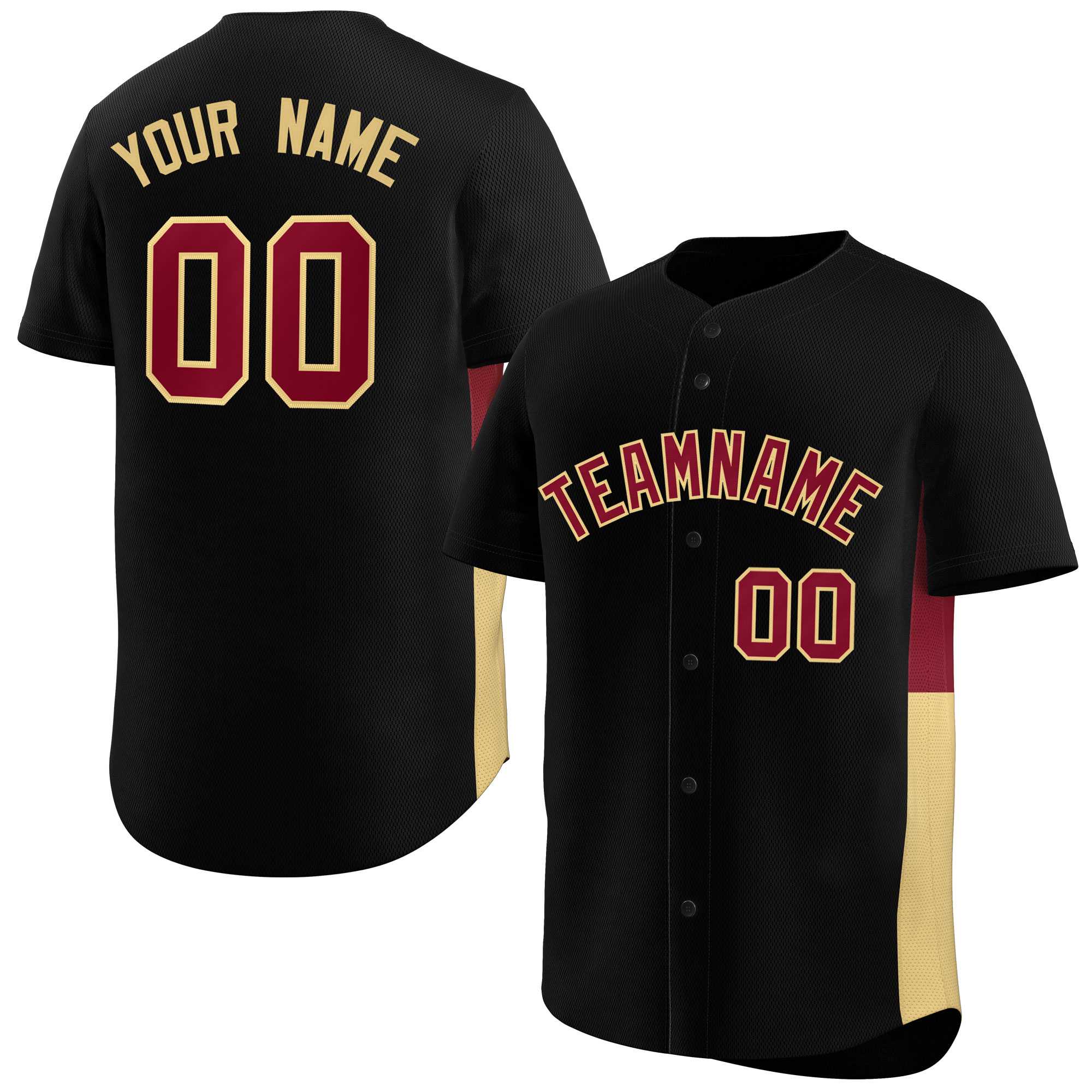 Custom Black Crimson-Khaki Personalized Side Two-Tone Design Authentic Baseball Jersey