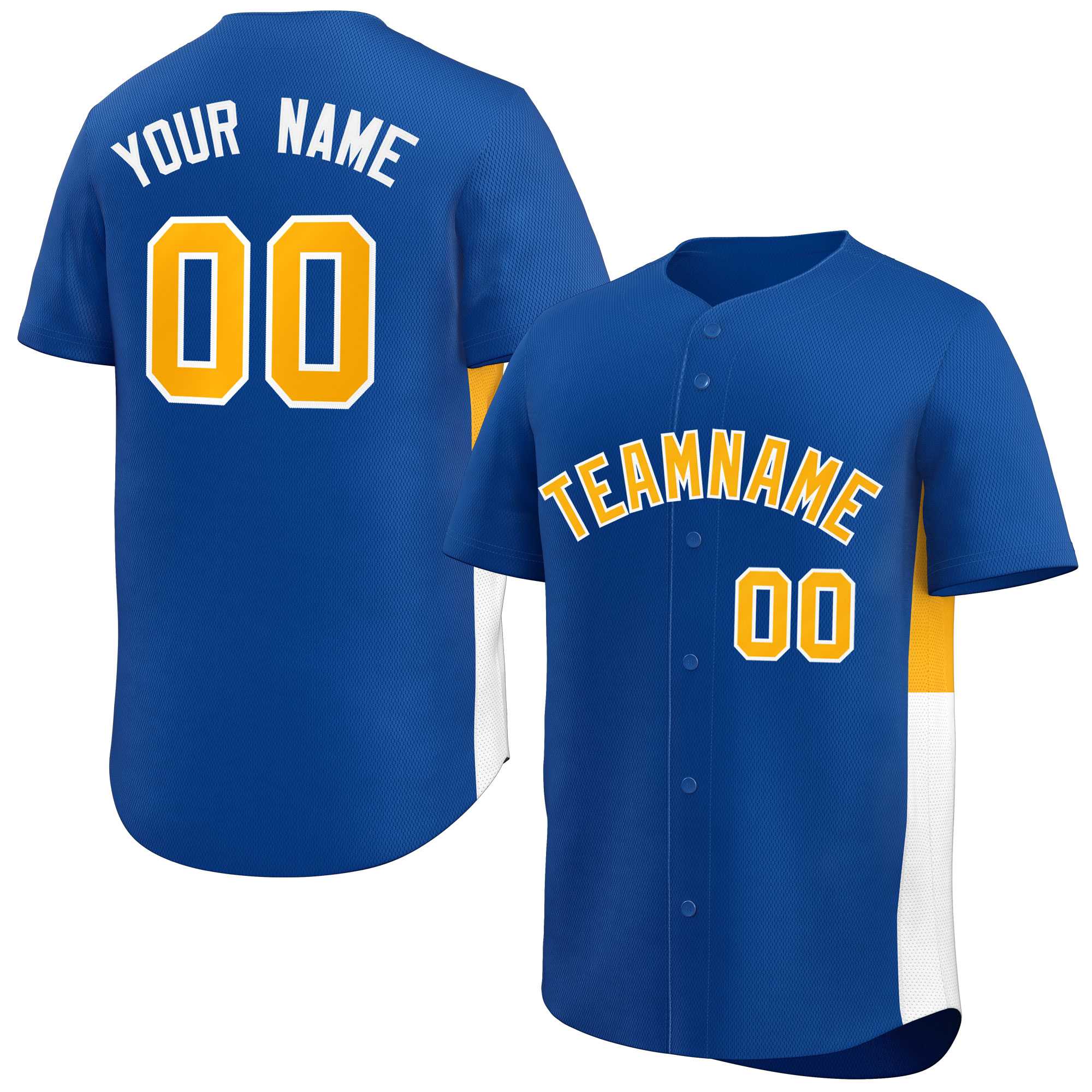 Custom Royal Yellow-White Personalized Side Two-Tone Design Authentic Baseball Jersey