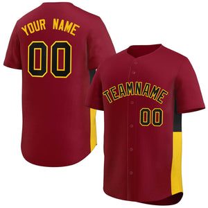 Custom Crimson Black-Yellow Personalized Side Two-Tone Design Authentic Baseball Jersey