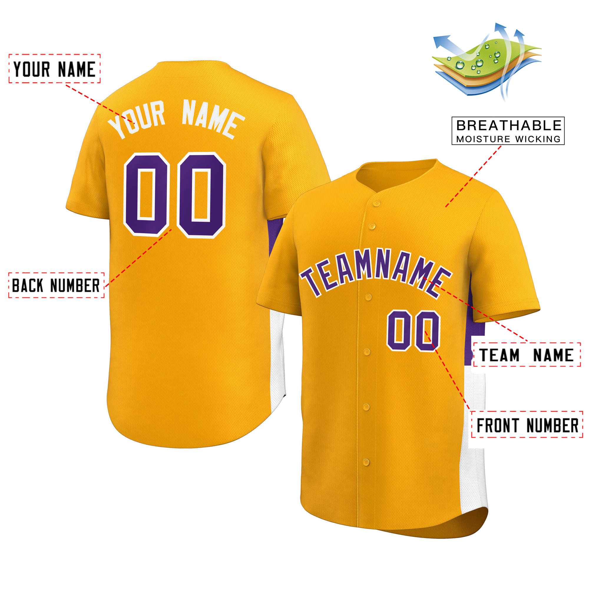 Custom Yellow Purple-White Personalized Side Two-Tone Design Authentic Baseball Jersey