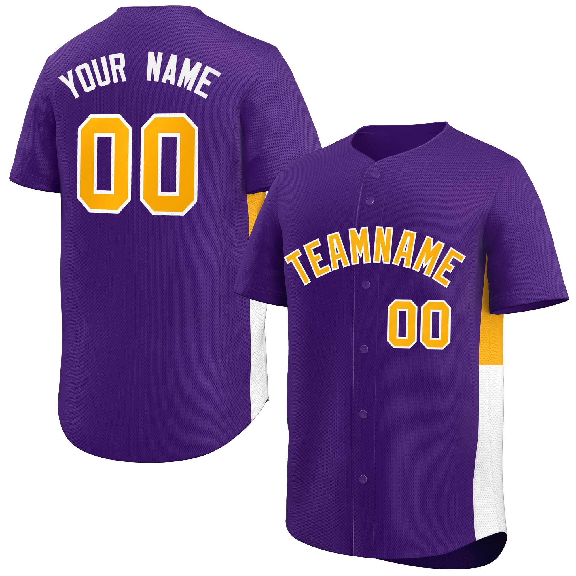 Custom Purple Yellow-White Personalized Side Two-Tone Design Authentic Baseball Jersey