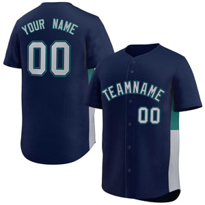 Custom Navy Gray-Aqua Personalized Side Two-Tone Design Authentic Baseball Jersey