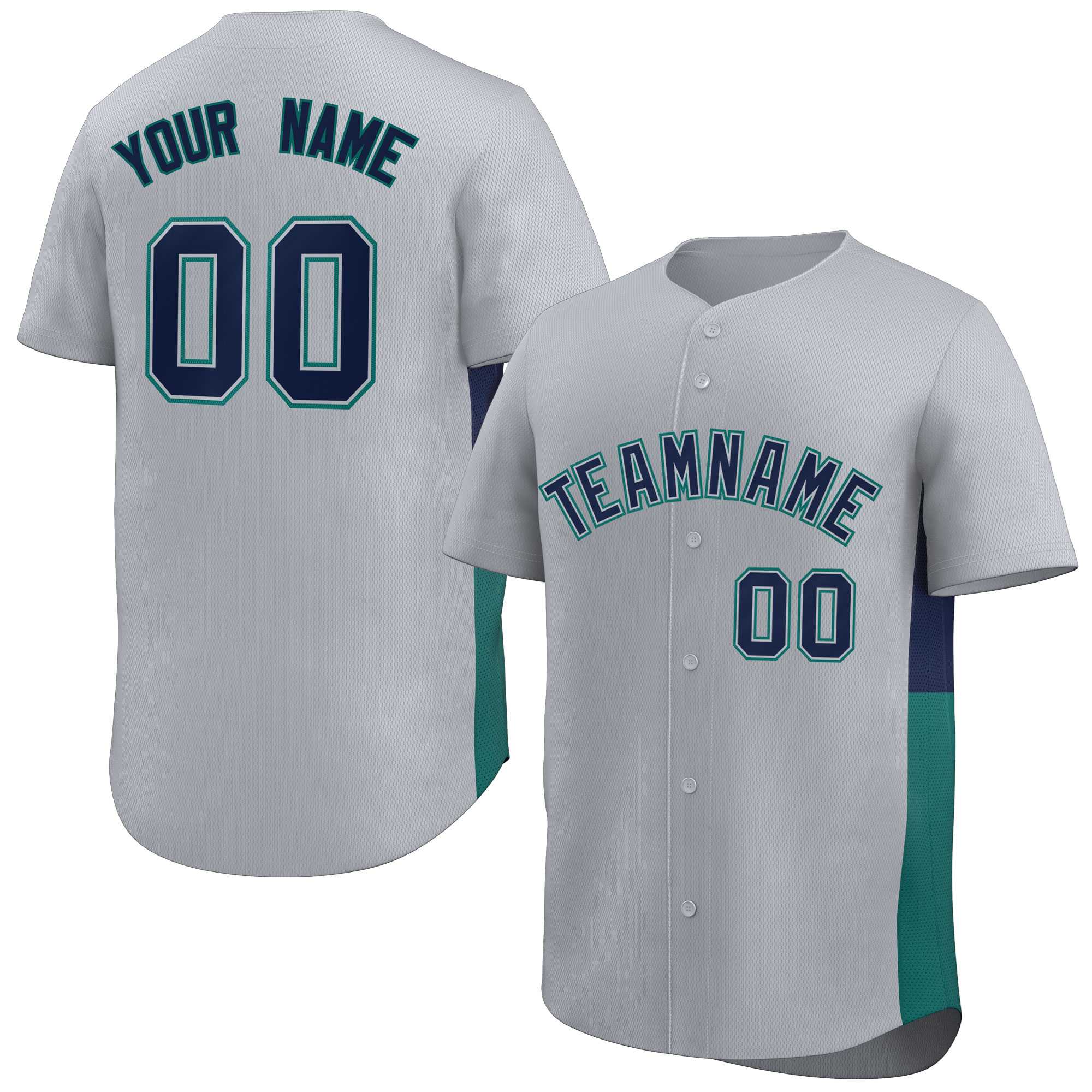 Custom Gray Navy-Aqua Personalized Side Two-Tone Design Authentic Baseball Jersey