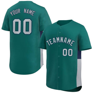 Custom Aqua Gray-Navy Personalized Side Two-Tone Design Authentic Baseball Jersey