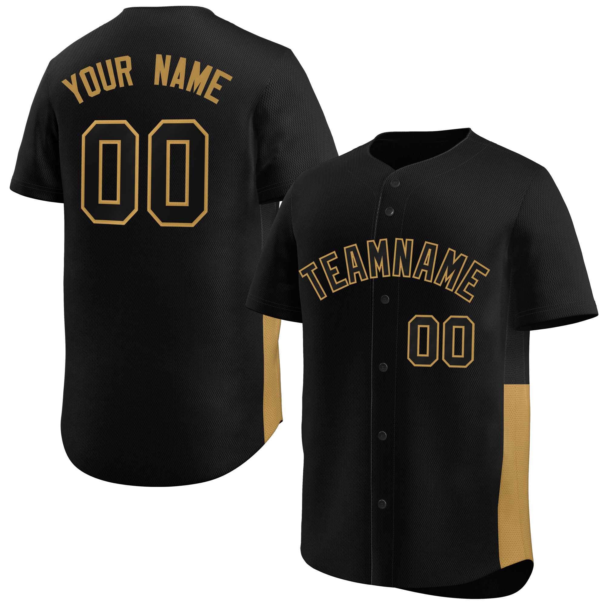 Custom Black Old Gold Personalized Side Two-Tone Design Authentic Baseball Jersey