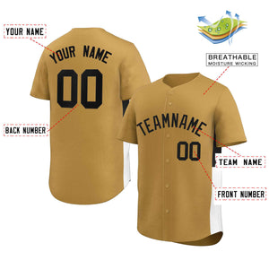 Custom Old Gold Black-White Personalized Side Two-Tone Design Authentic Baseball Jersey