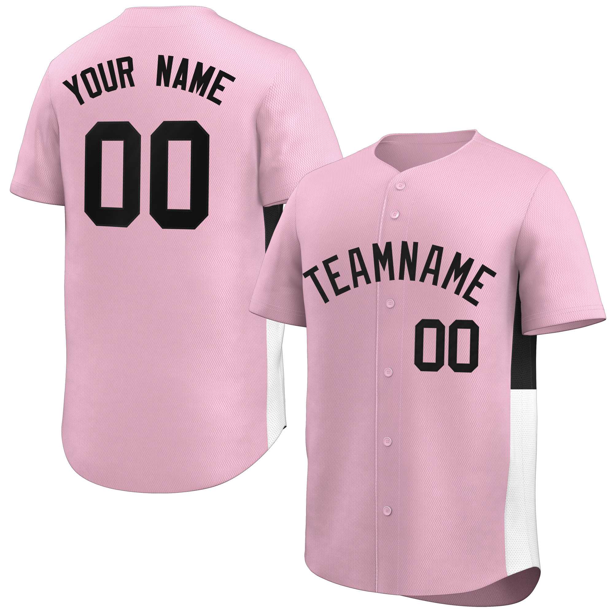 Custom Light Pink Black-White Personalized Side Two-Tone Design Authentic Baseball Jersey