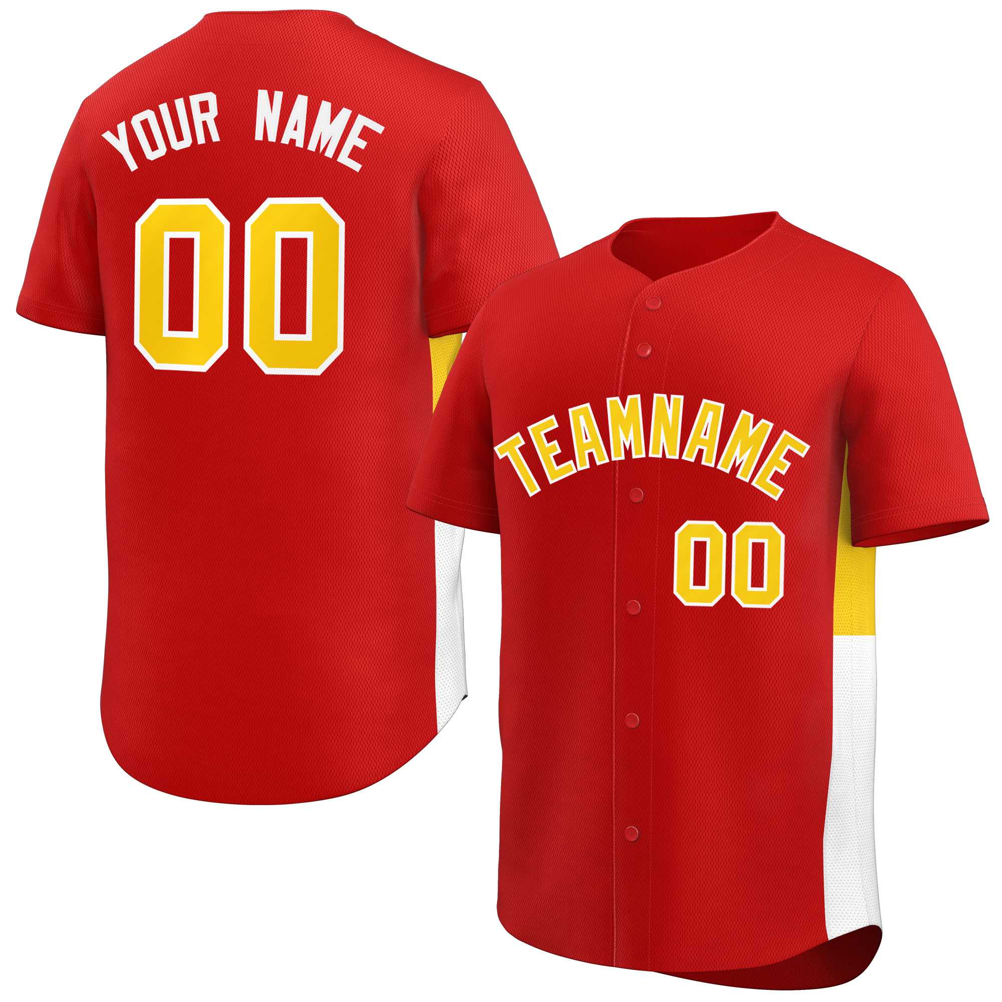 Custom Red Yellow-White Personalized Side Two-Tone Design Authentic Baseball Jersey