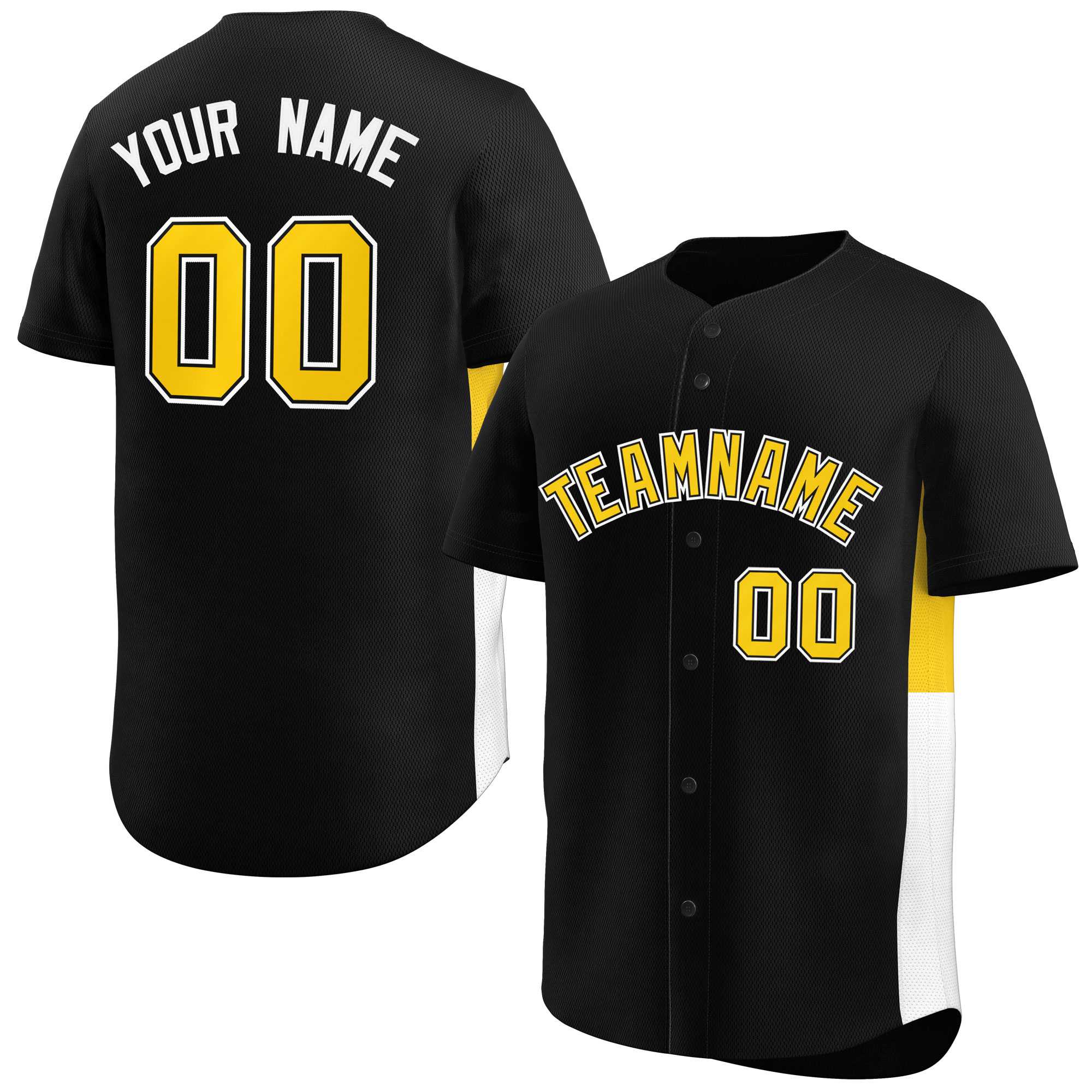 Custom Black Yellow-White Personalized Side Two-Tone Design Authentic Baseball Jersey