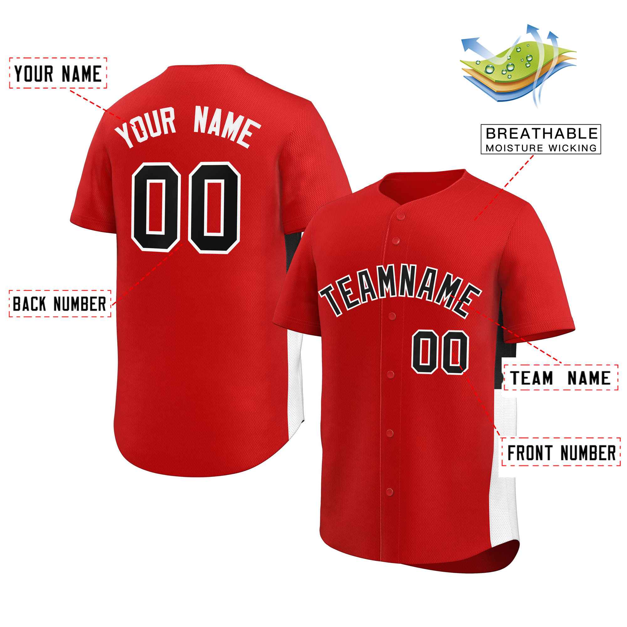 Custom Red Black-White Personalized Side Two-Tone Design Authentic Baseball Jersey