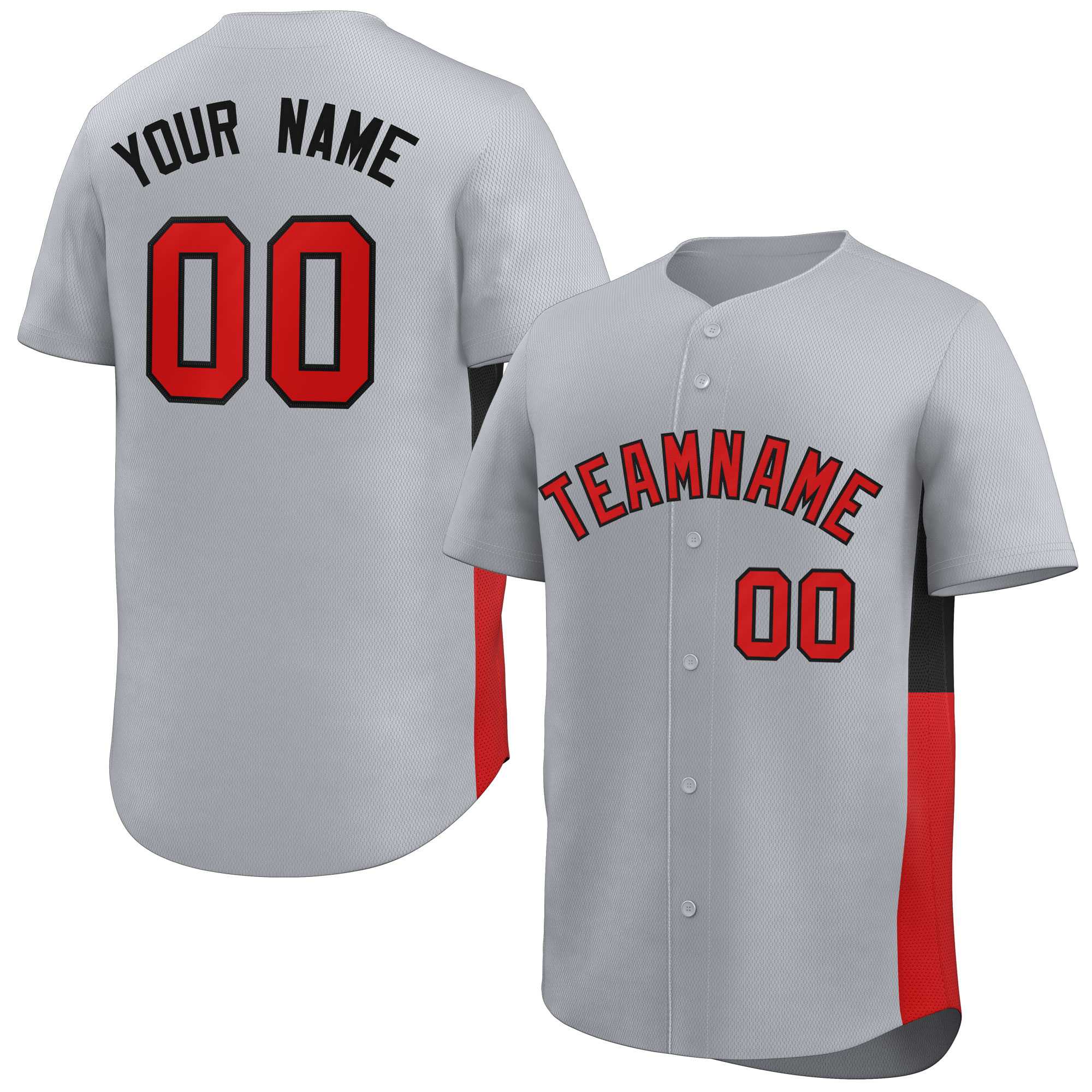 Custom Gray Red-Black Personalized Side Two-Tone Design Authentic Baseball Jersey