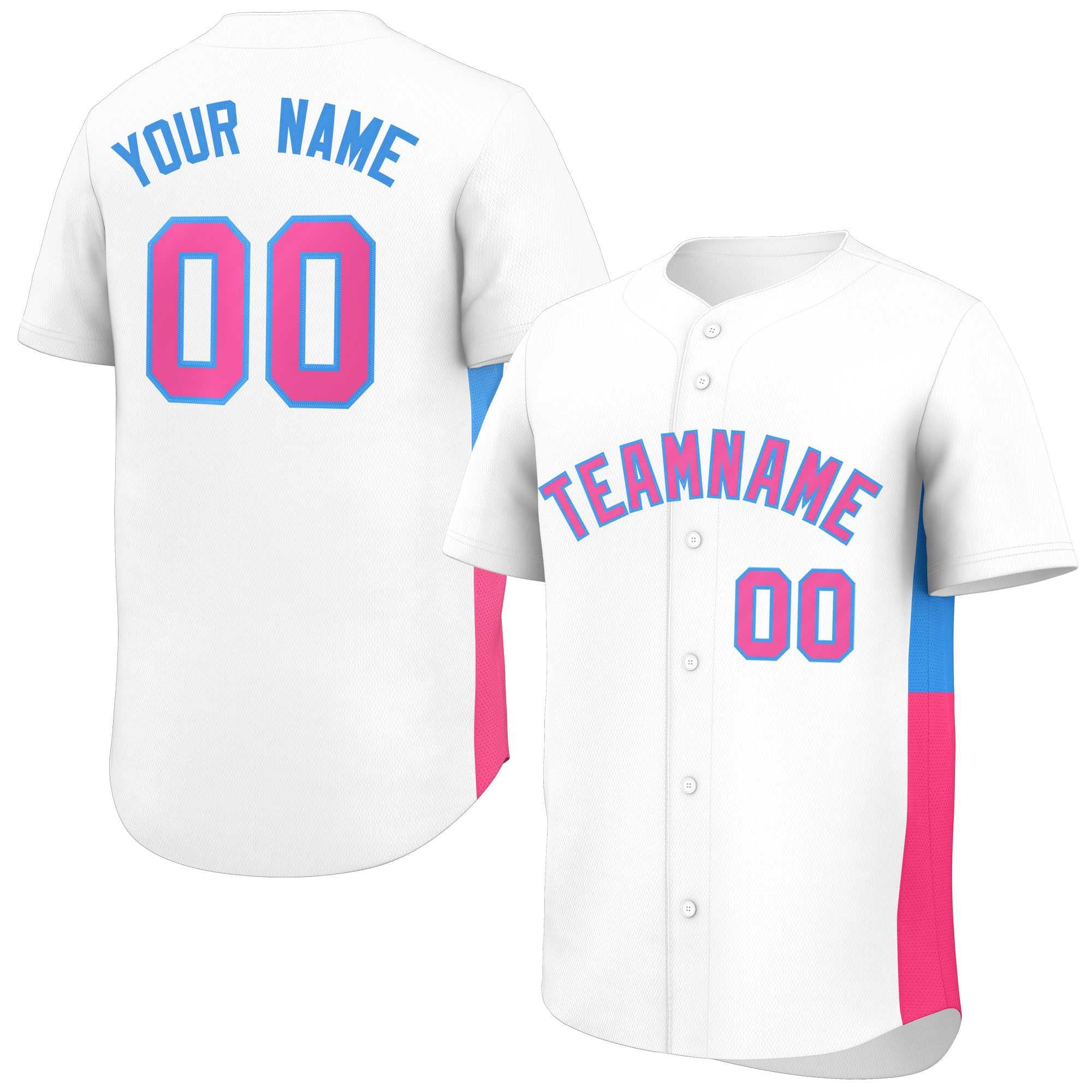 Custom White Pink-Powder Blue Personalized Side Two-Tone Design Authentic Baseball Jersey