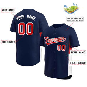 Custom Navy Red-White Personalized Side Two-Tone Design Authentic Baseball Jersey