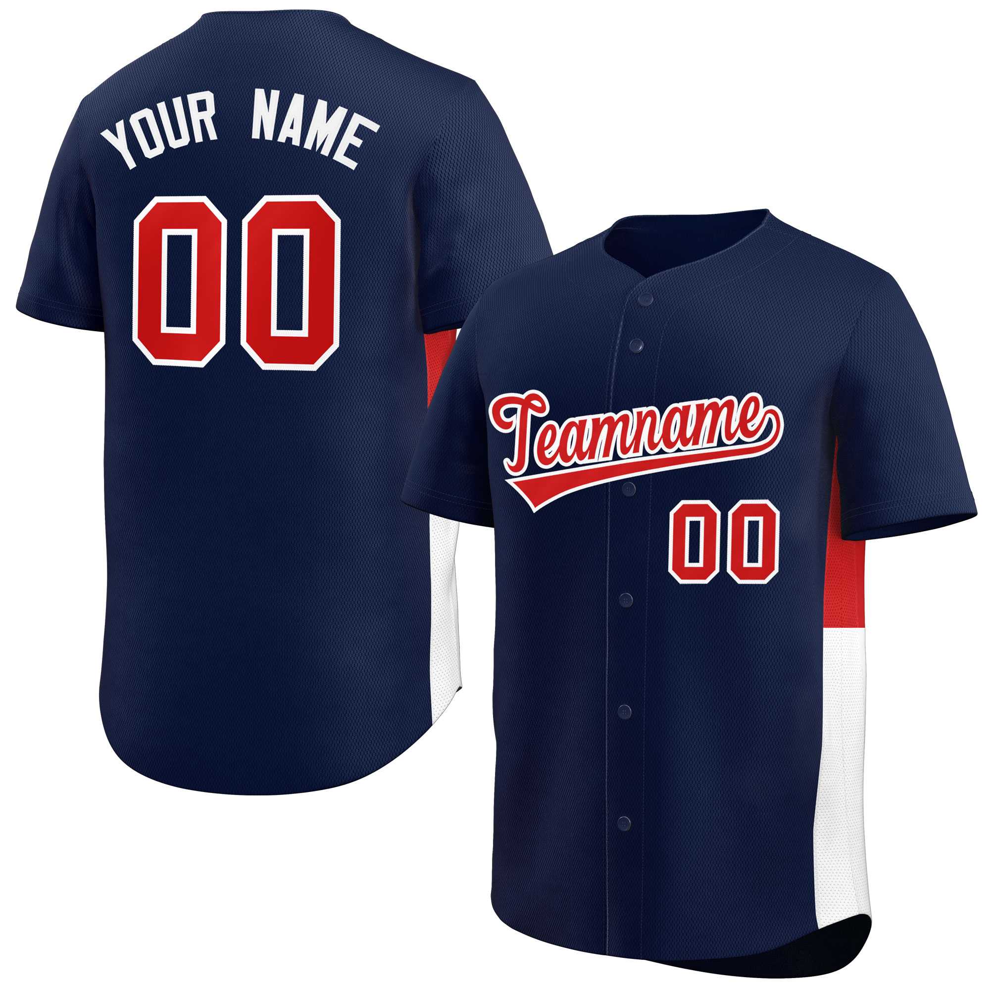 Custom Navy Red-White Personalized Side Two-Tone Design Authentic Baseball Jersey