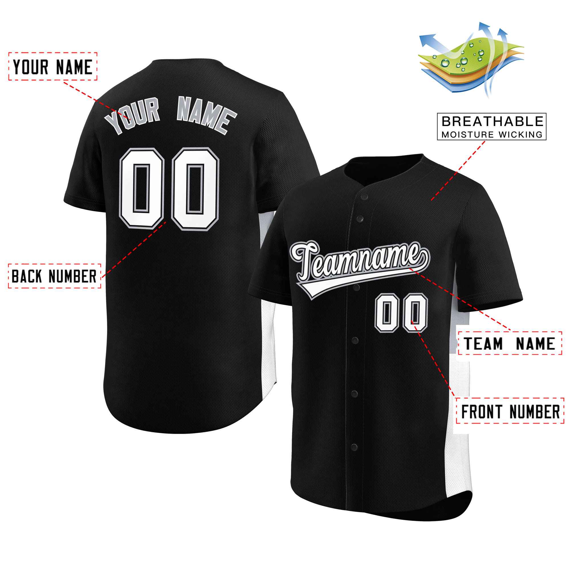 Custom Black White-Gray Personalized Side Two-Tone Design Authentic Baseball Jersey